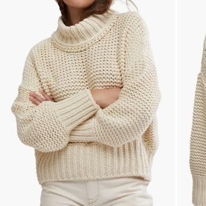 Free People Cream Cowl Neck Sweater